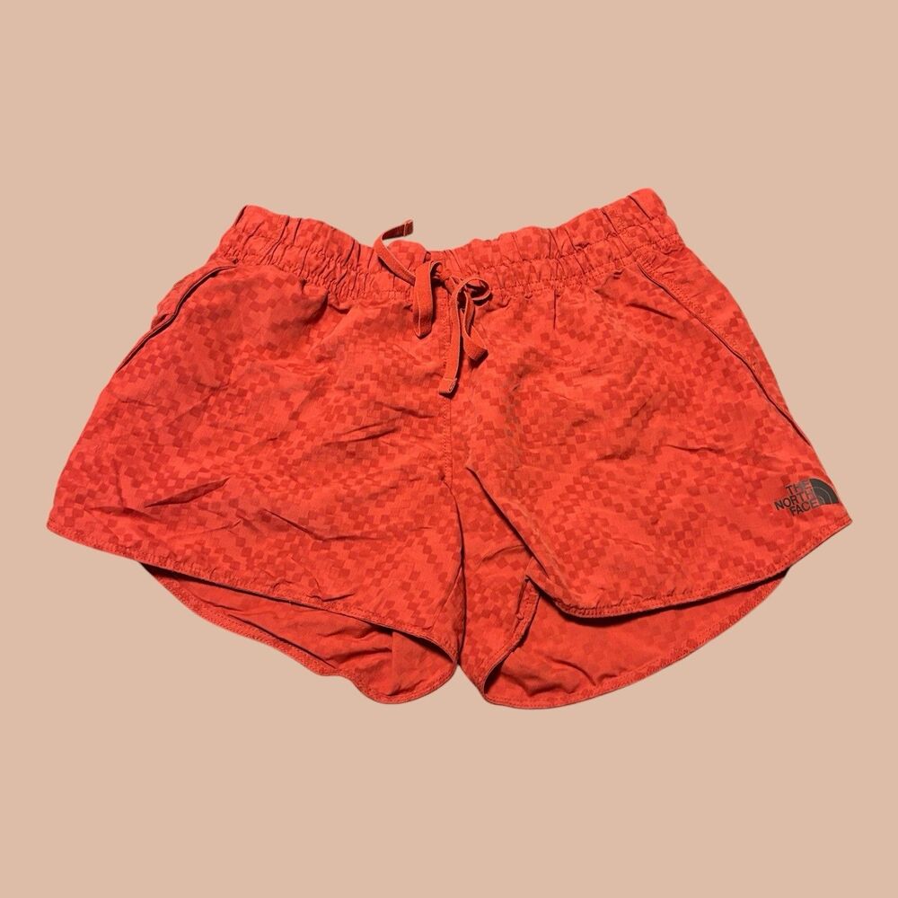 The North Face Shorts Womens XS Red Orange Printed Athletic Drawstring